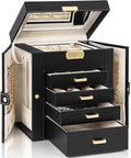 AKOZLIN 5-Tier Jewelry Box Leather Jewelry Storage Organizer with 4 Drawers Lockable for Women Girls Ring Necklace Earring Br