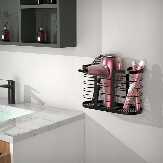 YIGII Hair Tool Organizer - Dryer Holder/Blow Holder Cabinet Door, Bathroom Care & Styling Tools Storage Basket for Dryer, Fl