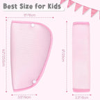 Kids Seat Belt Cover Pads, Universal Seat Belt Adjuster for Kids, HNHUAMING Kid's Shoulder & Belly Protective Padding for Travel, Soft Breathable Car Seat Straps Pads for Children, Pink