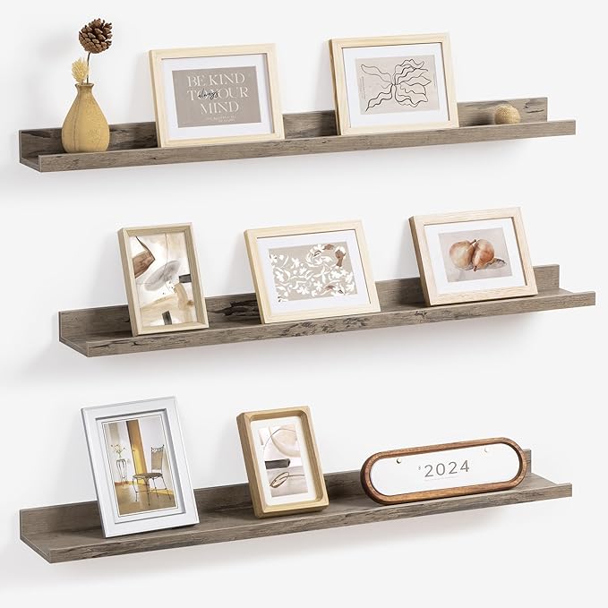 Axeman 36 Inch Floating Shelves | Grey Picture Ledge Shelf Set of 3 | Rustic Grey Wood Wall Shelves with Lip | 36" Picture Sh