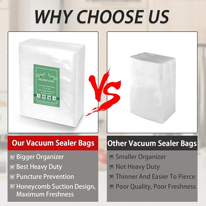 Vacuum Sealer Bags, Heavy Duty Pre-Cut Design Commercial Grade Food Sealable Bag for Heat Seal Food Storage, 6" x 10" 100 Pcs