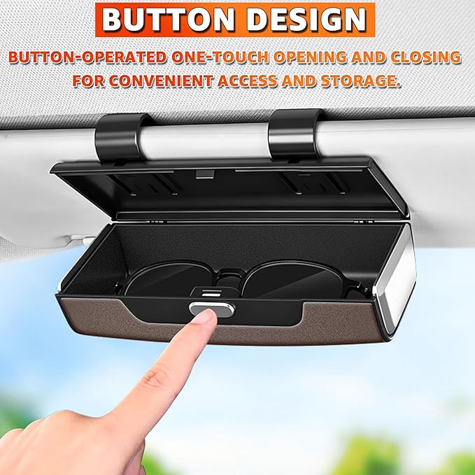 Car Sunglasses Holder for Sun Visor, Button Leather Eyeglass Hanger and Interior Storage Box