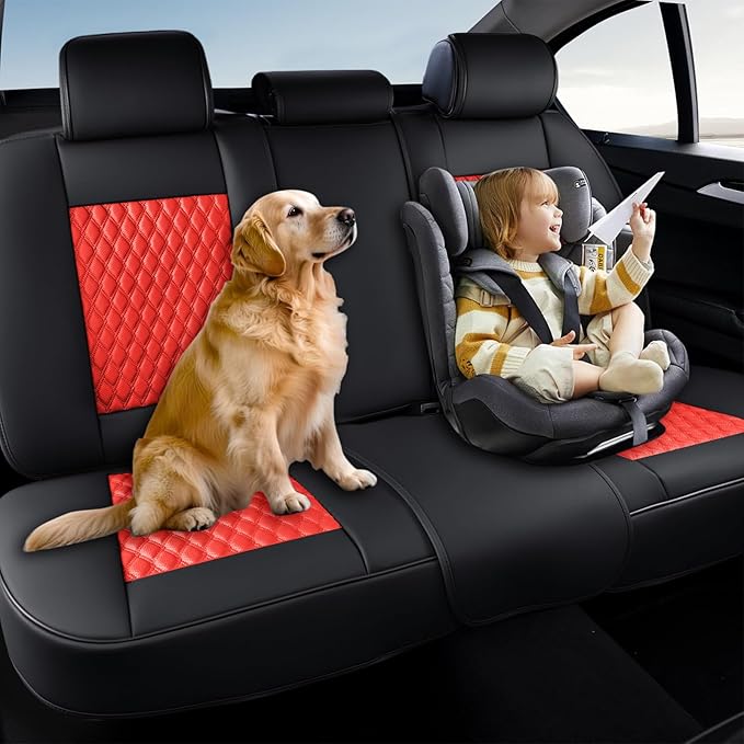 Coverado Leather Rear Seat Covers for Cars, Waterproof Back Seat Cover, Universal Automotive Seat Cushion Protector for Most 