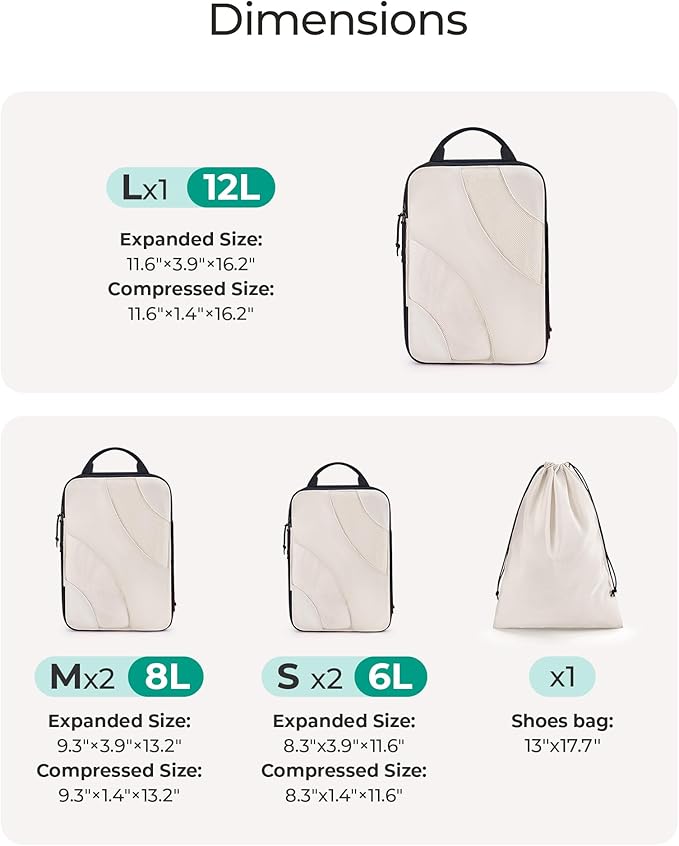 BAGSMART Compression Packing Cubes, 6 Set/4 Set/2 Set Travel Packing Cubes for Carry on Suitcases, Compression Suitcase Organ