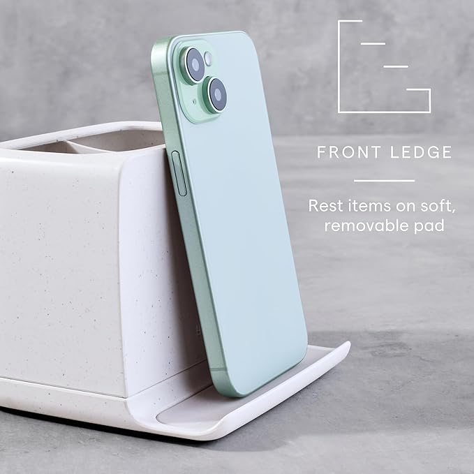 YouCopia The Ledge Toothbrush Holder, 2-Slot, Bathroom Vanity Counter Organizer with Cord Slots, Removable Base and Storage f