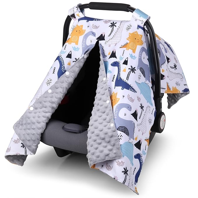 Rquite Baby Car Seat Cover, Carseat Covers Baby Boy, Minky Infant Car Seat Cover Winter, Peekaboo Opening Car Seat Canopy, Mu