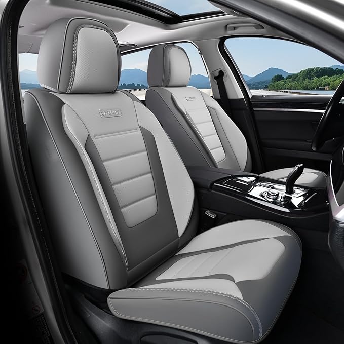 Coverado Car Seat Covers Full Set, Nappa Leather Seat Covers for Cars, Car Seat Protector Car Seat Cushion, Front and Back Se