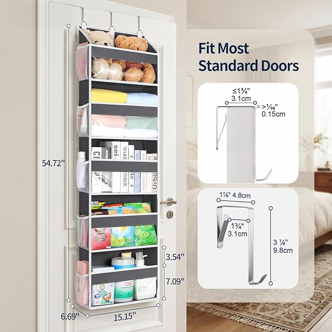 Yecaye 5 Tier Clear Over the Door Organizer Hanging, 5 Large Plastic Pockets and 10 Side Pockets Back of Door Organizer, 56lb