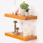 Marsmiles Wood Floating Shelves | Rustic Honey Oak Wall Shelves Set of 2 | 16" W x 7.7" D x 1.6" H Wooden Shelves for Bathroo