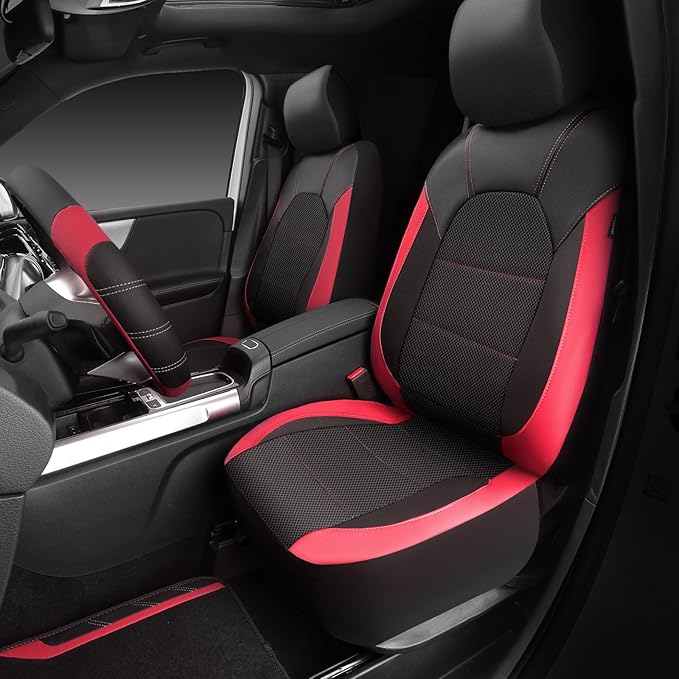 CAR PASS Air Mesh Leather Car Seat Covers for Front Seats, Waterproof Car Floor Mats, Sporty Steering Wheel Cover, Universal 