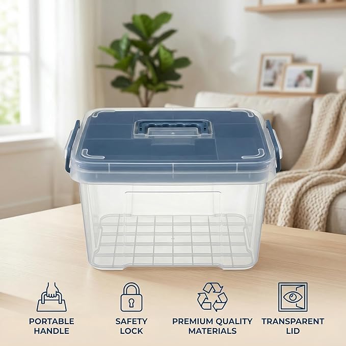 Pulseplay Clear Medicine Organizer Box with Handle Medicine Cabinet Organizer with Removable Tray First Aid Box Empty for Hom