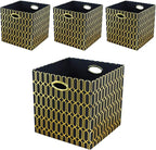 Posprica Storage Bins, Storage Cubes,13×13 Fabric Drawers Organizer Basket Boxes Containers (13×13×13/4pcs, Black/gold geomet