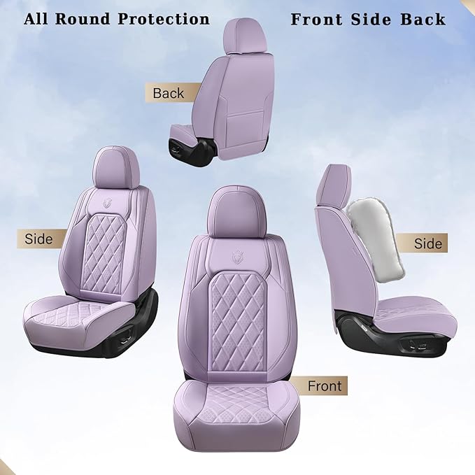 Coverado Car Seat Covers Full Set, Purple Leather Seat Covers for Cars, Luxury Front and Back Car Seat Protector, Universal W