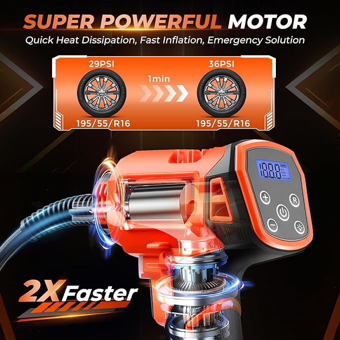 Tire Inflator Portable Air Compressor, 21V Cordless Car Tire Pump, Rechargeable Battery Powered Handheld 160PSI Tire Inflator with Digital Pressure Gauge for Car Motorcycle E-Bike