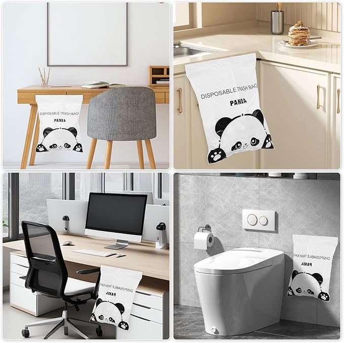 Disposable Car Trash Bags 100 Pack Car Garbage Bag Self Adhesive Vomit Bags Panda Pattern Trash Bag Automobiles for Cars Kitchens Bedrooms Offices During Travel and Camping (Style A)