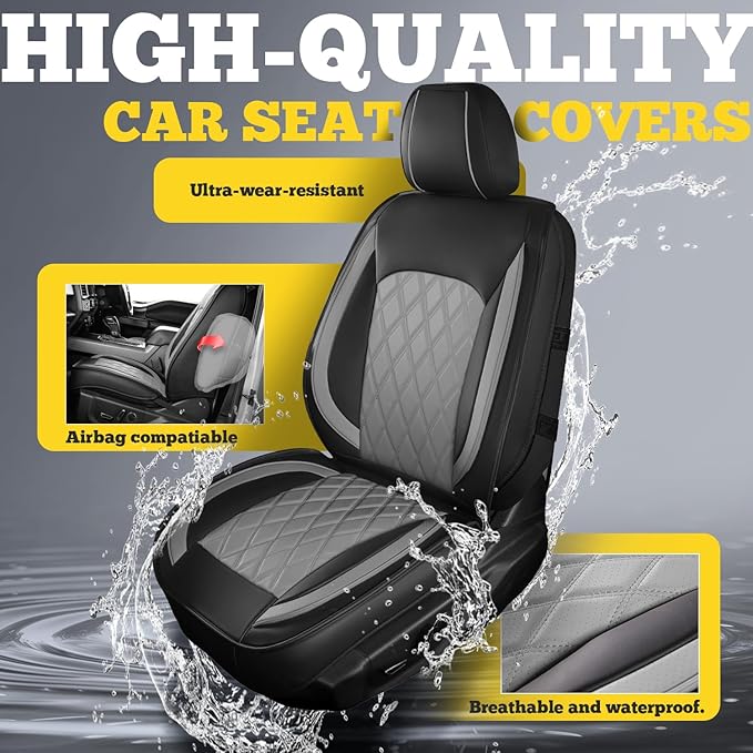 LINGVIDO Car Seat Covers Full Set (5 Seats) - Premium Perforated Nappa Leather, Waterproof Shield, Omni-Adapt Fit SUVs Sedans