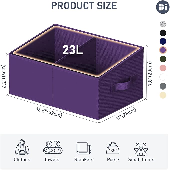 DIMJ Large Closet Shelf Organizer Bins 8 Packs with Handles and Divider, Fabric Trapezoid Storage Baskets, Foldable Clothes C