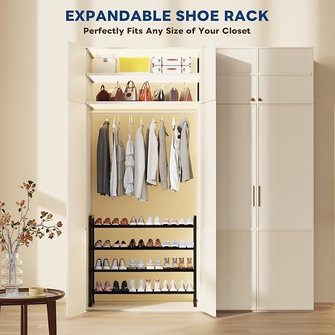 Mavivegue Expandable Shoe Rack, 4-Tier 19"-43.3" Adjustable Shoe Rack for Closet,Hall Entryway,Front Door,Garage, Sturdy Stee