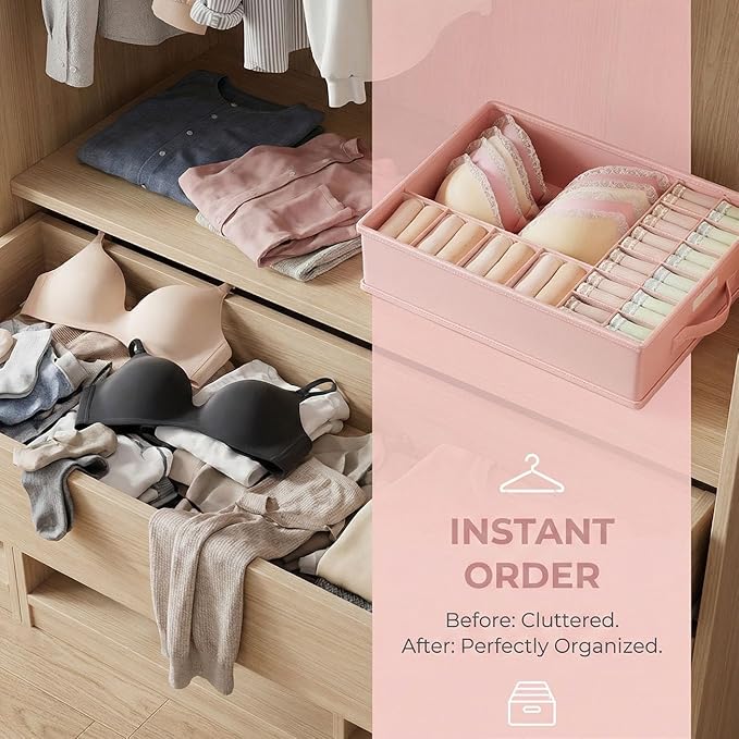 2 Pack Drawer Organizer Dividers with Lid, 17 Cell Underwear Organizer for Closet Organizers and Storage Boxes, Foldable Ward
