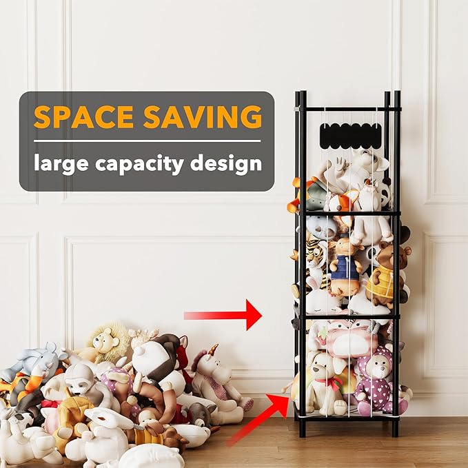 SpaceAid Stuffed Animal Storage Organizer, Wood Animals Zoo Toy Plushies Storage Holder, Large Capacity Plush Toy Cage for Pl