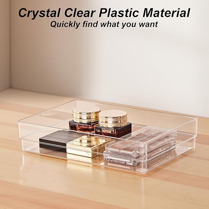 SMARTAKE 25-Piece Drawer Organizer with Non-Slip Silicone Pads, 4-Size Desk Drawer Organizer Trays Storage Tray for Makeup, J
