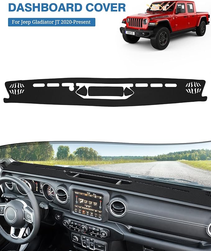 FIILINES Dash Cover for 2020-2024 Jeep Gladiator JT, Dashboard Mat Accessories Dash Cover Sunshade Nonslip Mesh Protector No 