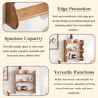 Solid Wood Wall Shelf 3-Tier,Round Foot Stool,Small Pouf Ottoman with Natural Rattan, Boho Footrest Wooden Stool for Couch,Ru