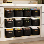 6 Pack Black Storage Bins with Lids for Shelves, Plastic Storage Containers with Lids for Organizing, Stackable Storage Boxes