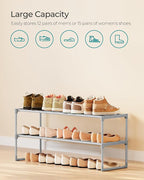 SONGMICS Shoe Rack, 2-Tier Shoe Organizer, Metal Storage Shelf, Upright or Upside Down, for 12-15 Pairs, Stackable, for Entry