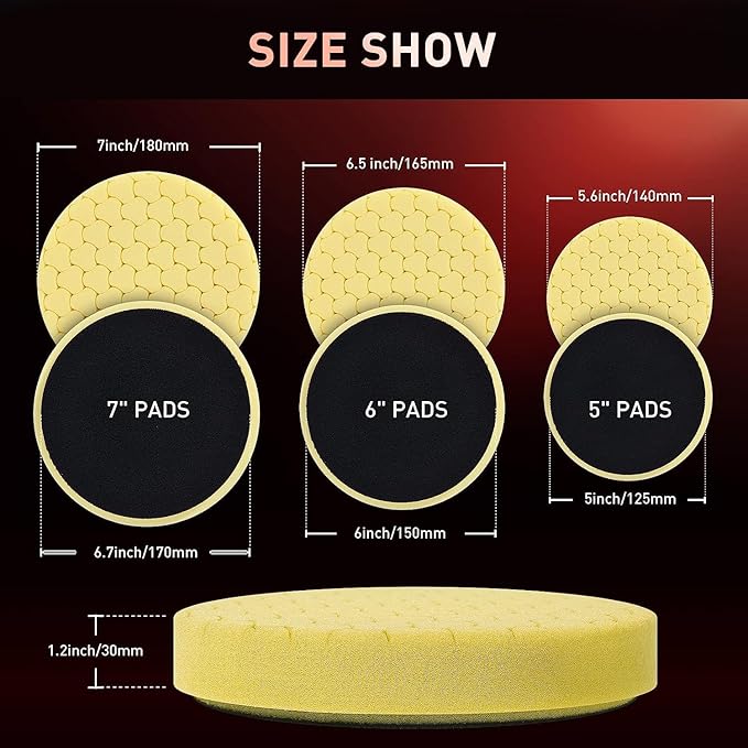 6Pc 3.5 Inch Face for 3 Inch 76mm Backing Plate Compound Buffing Sponge Pads and Woolen Pads Cutting Polishing Pad Kit for Car Buffer Polisher (Honeycomb Structure)