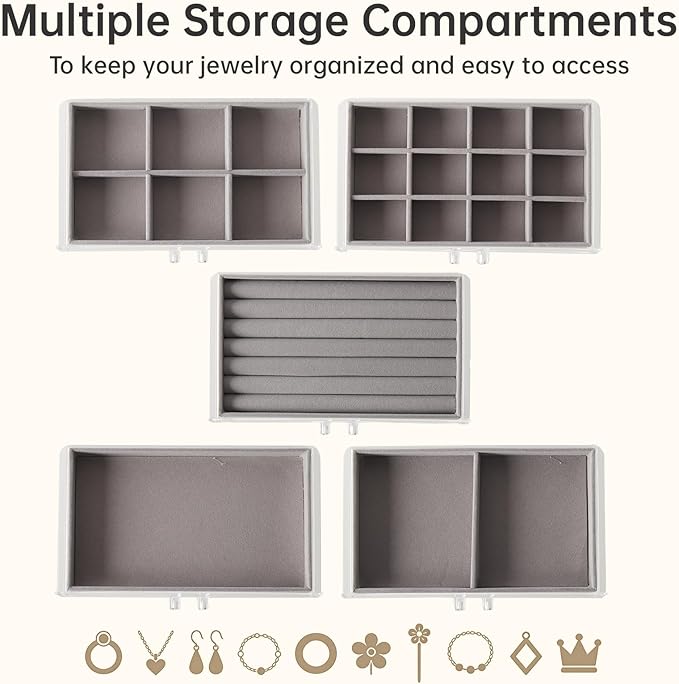 Acrylic Jewelry Box with 5 Drawers, Clear Earring Holder Organizer Rings Display Case with Adjustable Velvet Trays for Women 