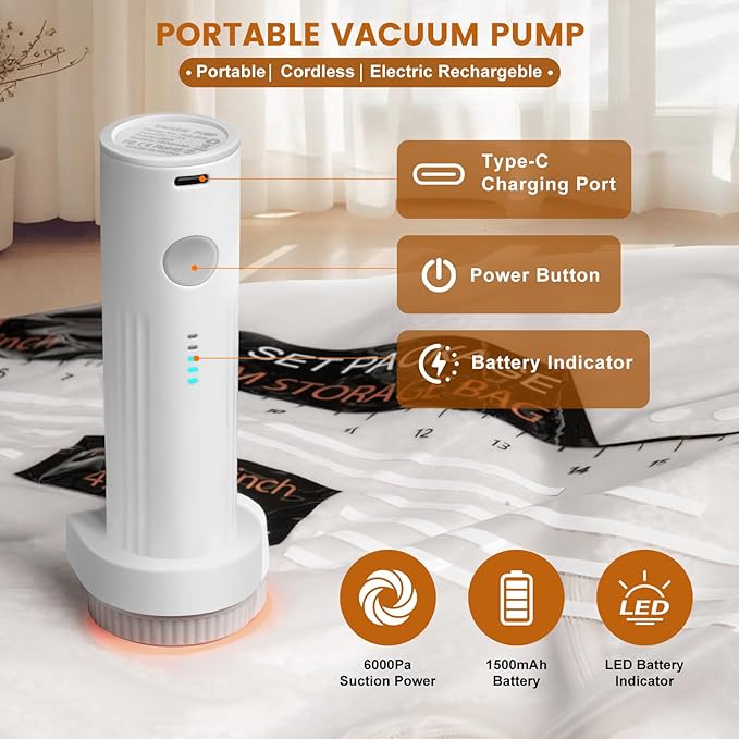 12 Packs Vacuum Storage Bags with Rechargeable Pump for Travel, Vacuum Seal Bags for Clothing Blankets Bedding, Space Saver C