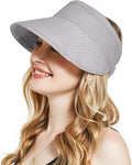 Sun Visor Hat for Women, Wide Brim Straw Summer UV Protection Hat, Foldable Roll-up Packable Beach Cap