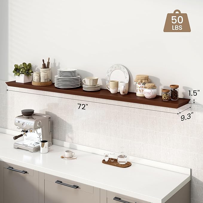 Axeman 70.8 Inch Floating Shelves for Wall, 9.3" Deep Crown Molding Wood Display Shelf with Heavy Duty Invisible Brackets for