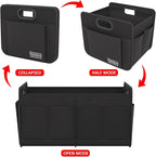 Homeve Trunk Organizer, Car Storage, Reinforced Handles, Collapsible Multi-Compartment, Foldable, Waterproof, Sturdy, 600D Oxford Polyester For Car, SUV, Mini-Van, Black, 2 Compart-Medium