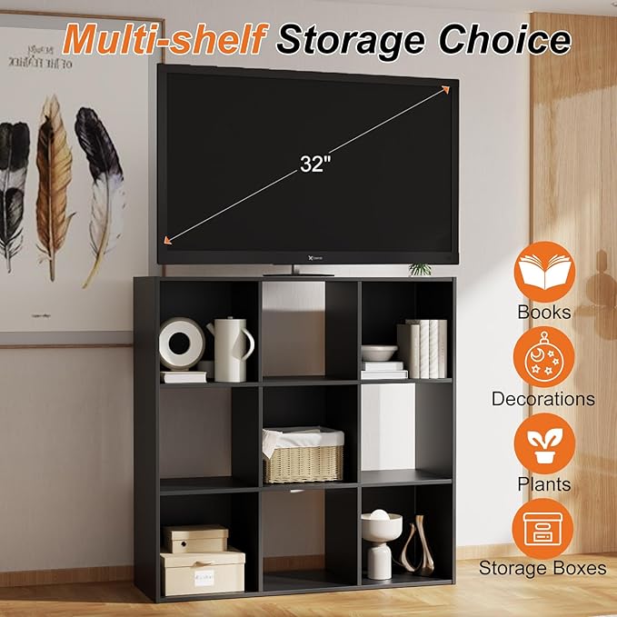 Sweetcrispy 9 Cube Storage Organizer - Open Cube Bookshelf with 5 Removable Back Panels, Display Storage Bookcase for Living 