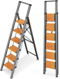 WOA WOA Step Ladder 6 Step Folding, Foldable Tall Ladder with Handrail, Aluminum Stepladder for High Ceilings, Lightweight, D