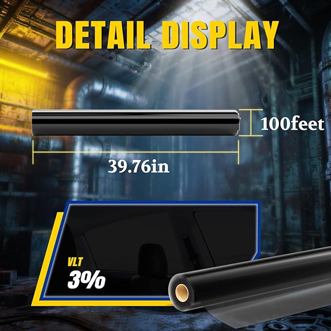 ARANA 3% VLT 40" × 100FT Ceramic Car Window Tint Film, Heat Resistant & 99% UV Blocking Privacy Protection