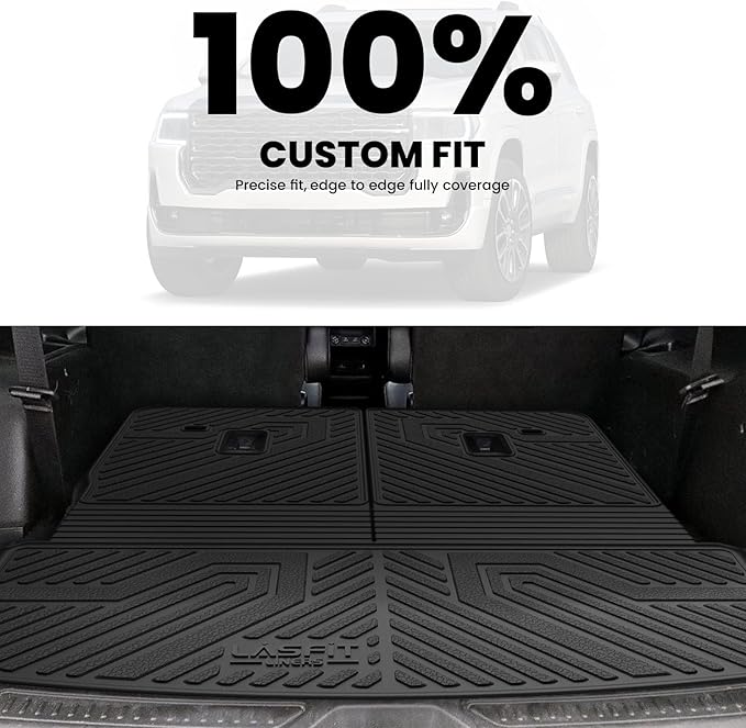 LASFIT Trunk Mat with Backrest Mat for GMC Acadia 2017-2023, All Weather TPE Custom Fit Cargo Mat Trunk Liner with Backrest Mat, Black