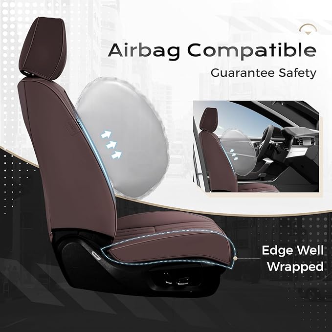 Coverado Car Seat Covers Front Seats, Seat Covers for Cars, Car Seat Protector, 2-Pack Car Seat Cushion Nappa Leather, Waterp