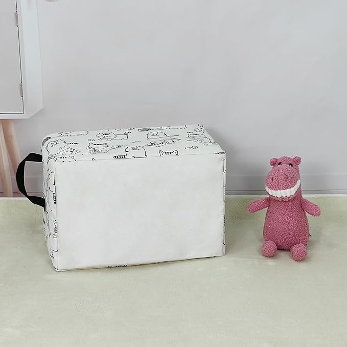 LANGYASHAN Rectangular Storage Bin Collapse Canvas Fabric Cartoon Storage Basket with Handles for Organizing Home Kitchen Boy