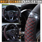 Bling Soft Leather Steering Wheel Cover, 15 Inch Colorful Rhinestones Auto Elastic Protector with Crystal Diamond for Women G