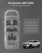 3W Floor Mats Compatible with Kia Sorento 6/7 Seats 2021-2025 2026(Not Fit for Hybrid & PHEV), TPE All Weather Protection Floor Mats Custom Fit 3 Rows Car Floor Liners Set Car Mats Acessoires, Black