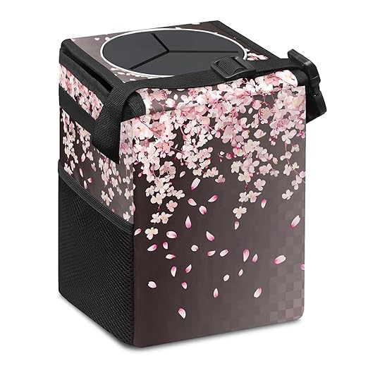 Car Trash Can – Multi-Purpose, Lightweight and Portable with Durable Water-Resistant Coating, No Installation Required, Practical and Ample Capacity, Variety of Colors.Pink Falling Petals