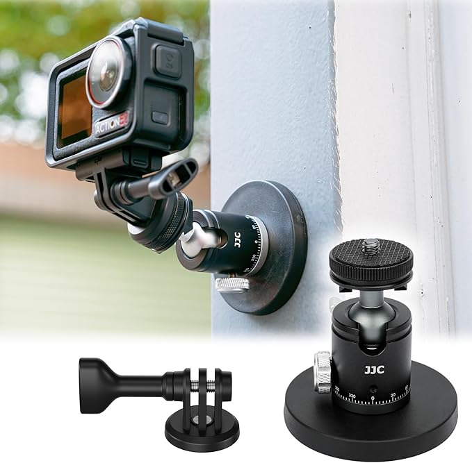 JJC Metal Magnetic Camera Mount with Ball Head, 1/4"-20 Screw & Cold Shoe, for DJI Osmo Nano Action 6 5 Pro 4 3 Pocket 3 for Gopro Hero 13 12 11 10, for Insta360 X5 X4 X3 Ace Pro 2, Digital Camera