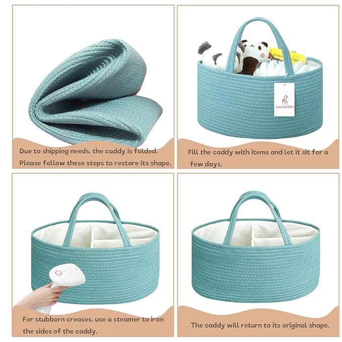 luxury little Diaper Caddy Organizer, Large Cotton Rope Nursery Baby Basket, Changing Table Organizer for Baby Diaper Storage