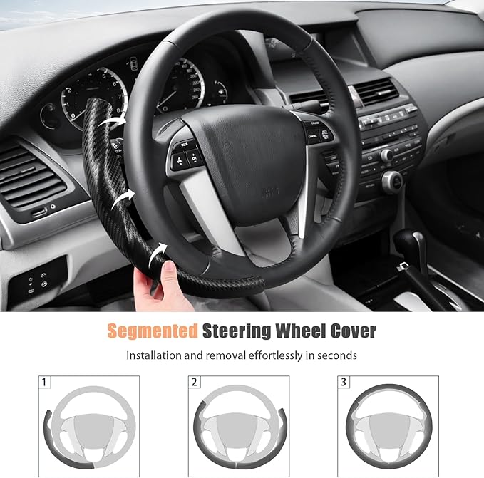 Aimato Customized Steering Wheel Cover for Honda Accord 2008-2012/Pilot 2009-2015/Odyssey 2011-2017,Thin,Anti-Slip,Scratch-Resistant Exclusive Car Accessory for Honda,Matte Black