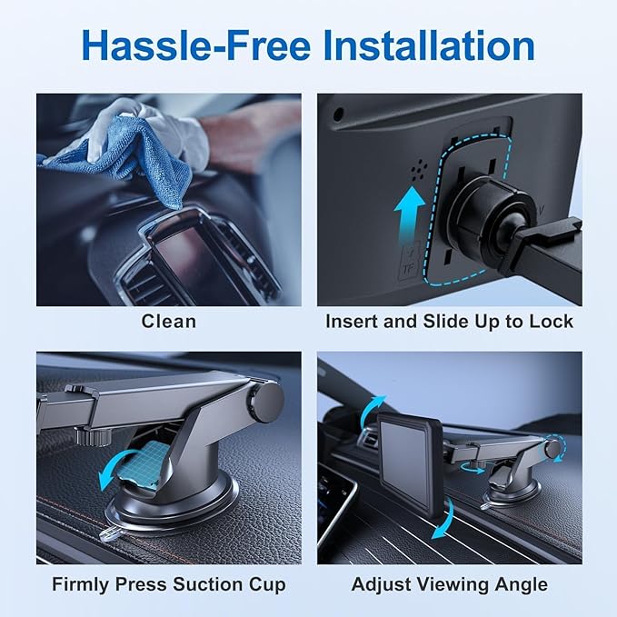 EWAY Suction Cup Mount for CarPlay Display, Backup Camera Monitor, Extended Arm with 360° Rotation, 4-Tab Bracket Replacement Dashboard Windshield Holder for 7-11" Apple Carplay, Android Auto Screens