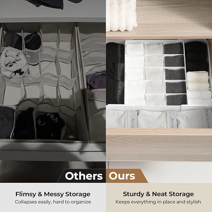 Adjustable Drawer Organizer – 19-Grid Divider for Socks, Bras & Panties, Closet Storage Box for Underwear & Dresser Drawers (