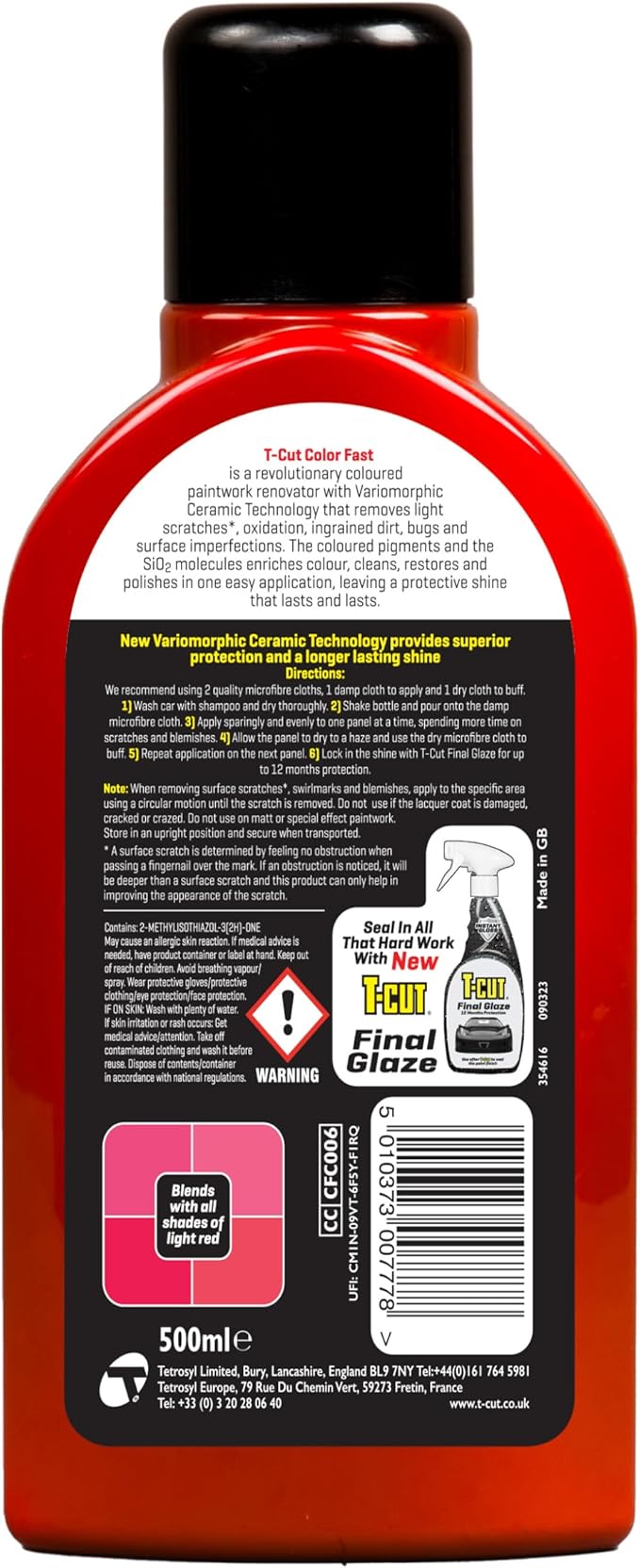 T-Cut Light Red Scratch Remover Color Fast Paintwork Restorer Car Polish, 13 Colors Available, 17 Fl Oz